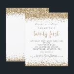 Budget Gold Glitter 21e-partijuitnodiging<br><div class="desc">Een alternatief voor een budget van 4, 5 x 5, 6-inch halfglanzend gewicht van 110 lbs, dat even dik is als een briefkaart (maar niet geschikt om als briefkaart te worden gebruikt). OPMERKING: er is één uitnodiging per vel Gold Glitter 21e-partijuitnodiging. Elegant goudfaux glitter confetti border zijn bovenaan en onderaan...</div>
