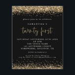 Budget Gold Glitter 21st - Uitnodiging voor zwarte<br><div class="desc">Een alternatief voor een budget van 4, 5 x 5, 6-inch halfglanzend gewicht van 110 lbs, dat even dik is als een briefkaart (maar niet geschikt om als briefkaart te worden gebruikt). OPMERKING: er wordt één uitnodiging per vel Gold Glitter 21st Black Party uitgenodigd. Elegant goudfaux glitter confetti border zijn...</div>