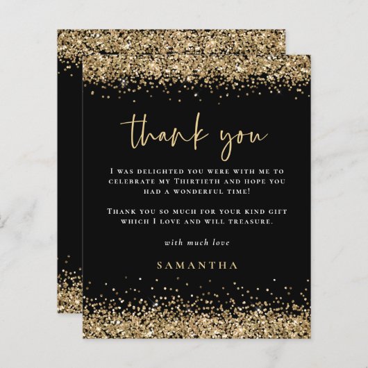 Budget Gold Glitter 30th Birthday Black Hartelijk (Voorkant / Achterkant)