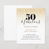 Budget Gold Glitter 50 & Fabulous Birthday Invite (Voorkant / Achterkant)