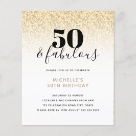 Budget Gold Glitter 50 & Fabulous Birthday Invite