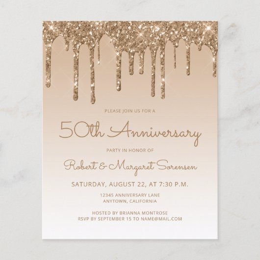 Budget Gold Glitter 50e Jubileum Invitation (Voorkant)