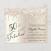 Budget Gold Glitter 50e Verjaardagsfeest Uitnodigi (Voorkant)