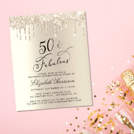 Budget Gold Glitter 50th Birthday Invitation