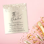 Budget Gold Glitter 70th Birthday Invitation<br><div class="desc">Elegant,  chic en budgetvriendelijk,  70e verjaardagsfeest met "70 & Fabulous",  in stijlvol schrift geschreven tegen een gouden achtergrond,  met gouden faux glitter van bovenaf.</div>