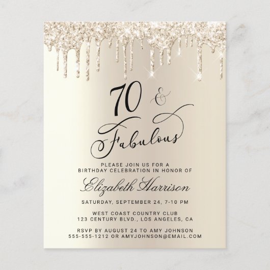 Budget Gold Glitter 70th Birthday Invitation (Voorkant)