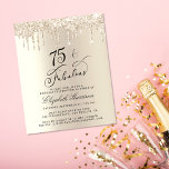 Budget Gold Glitter 75e Verjaardag Uitnodiging<br><div class="desc">Vier haar 75 jaar schittering met deze elegante en chique budget-vriendelijke uitnodiging voor een verjaardagsfeestje Maak kennis 🎂 🥂 met "75 & Fabulous" in een stijlvol script,  een gouden achtergrond en gouden faux glitter druppels.</div>