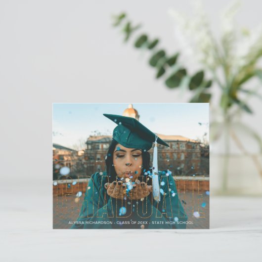 Budget Gold Glitter Afstuderen Foto aankondiging (Staand voorkant)