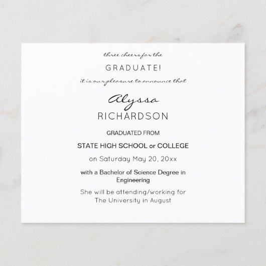 Budget Gold Glitter Afstuderen Foto aankondiging (Achterkant)