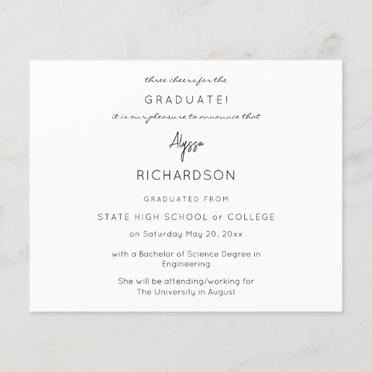 Budget Gold Glitter Afstuderen Foto aankondiging Flyer (Achterkant)