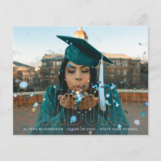 Budget Gold Glitter Afstuderen Foto aankondiging Flyer (Voorkant)