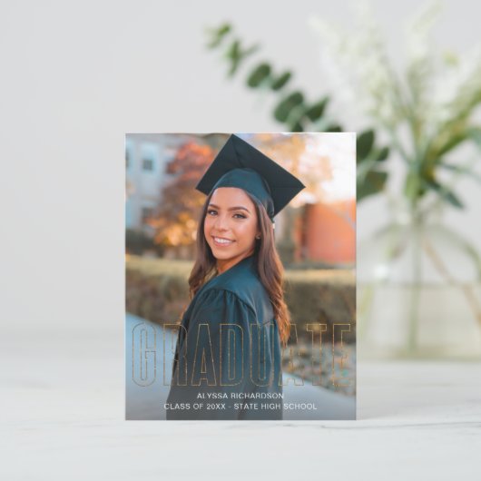 Budget Gold Glitter Afstuderen Foto Aankondiging V (Staand voorkant)