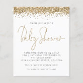 Budget Gold Glitter Baby shower Invitation (Voorkant)