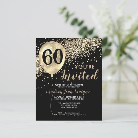 Budget Gold Glitter Balloon Black 60th Birthday (Staand voorkant)