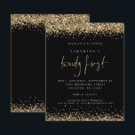 Budget Gold Glitter Black 21e partijuitnodiging<br><div class="desc">Gold Glitter Black 21st Party Invitation. Een budgetvriendelijk KLEINER 4, 5 x 5, 6-inch alternatief. Verkrijgbaar in een SEMI GLOSS 110 lb KAART STOCK of een SATIN FINISH 80 lb THINER PAPER STOCK. Enveloppen zijn een optionele extra. Elegant goudfaux glitter confetti border zijn bovenaan en onderaan en ook achteraan op...</div>