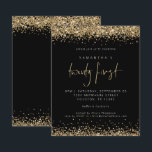 Budget Gold Glitter Black 21e partijuitnodiging<br><div class="desc">Gold Glitter Black 21st Party Invitation. Een budgetvriendelijk KLEINER 4, 5 x 5, 6-inch alternatief. Verkrijgbaar in een SEMI GLOSS 110 lb KAART STOCK of een SATIN FINISH 80 lb THINER PAPER STOCK. Enveloppen zijn een optionele extra. Elegant goudfaux glitter confetti border zijn bovenaan en onderaan en ook achteraan op...</div>