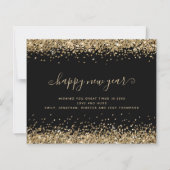 Budget Gold Glitter Black Happy Nieuwjaar Kaart (Voorkant)
