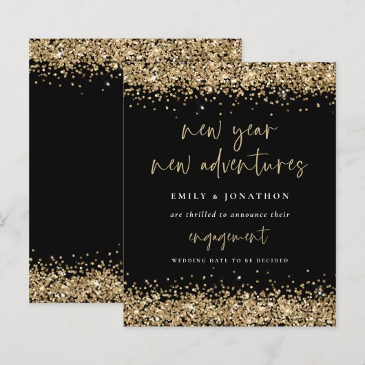 Budget Gold Glitter Black Nieuwjaar Verloving (Voorkant / Achterkant)