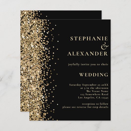 Budget Gold Glitter Black QR Code Weddenschap Uitn (Voorkant / Achterkant)