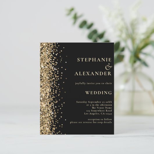 Budget Gold Glitter Black QR Code Weddenschap Uitn (Staand voorkant)