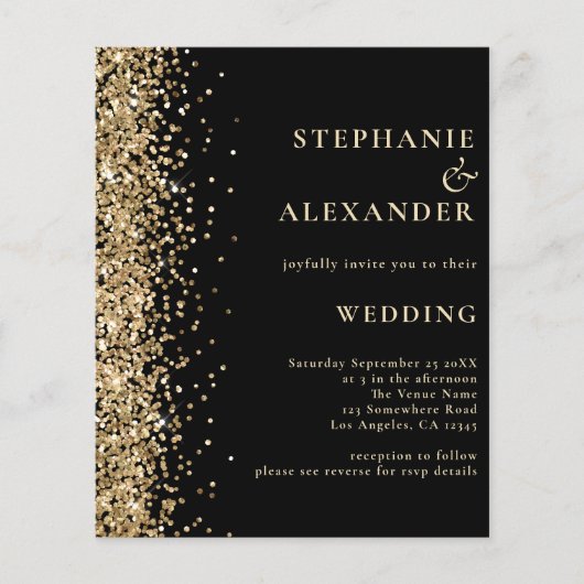 Budget Gold Glitter Black QR Code Weddenschap Uitn (Voorkant)