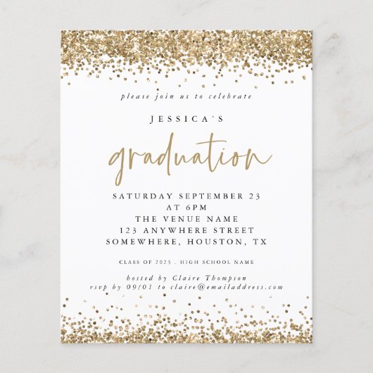 Budget Gold Glitter Border 2024 Afstuderen Invite (Voorkant)