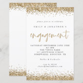 Budget Gold Glitter Borders Verloving Uitnodiging (Voorkant / Achterkant)