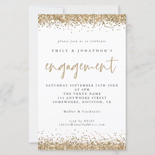 Budget Gold Glitter Borders Verloving Uitnodiging (Voorkant)