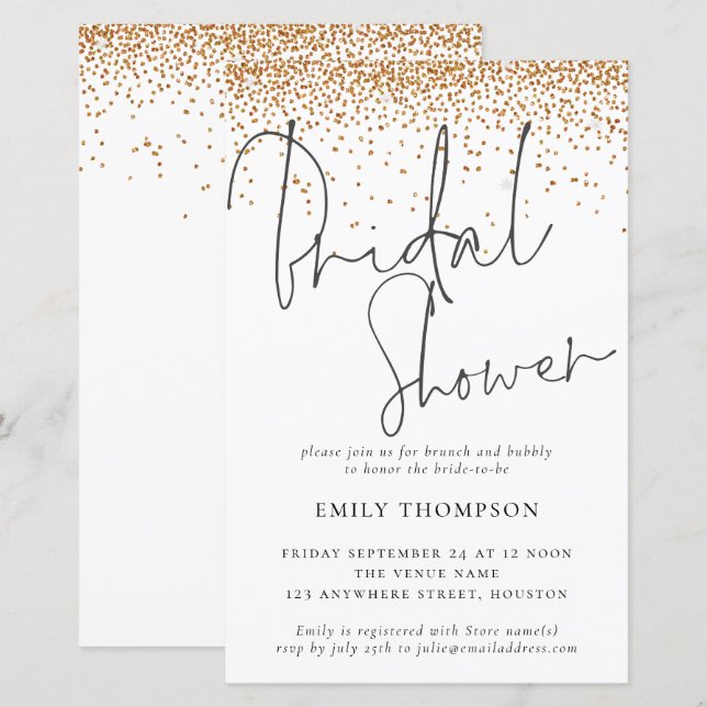 Budget Gold Glitter Bridal Shower-uitnodiging (Voorkant / Achterkant)