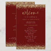 Budget Gold Glitter Burgundy Wedding Programme (Voorkant / Achterkant)