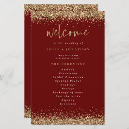 Budget Gold Glitter Burgundy Wedding Programme