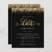 Budget Gold Glitter Celebrate Birthday Black (Voorkant / Achterkant)
