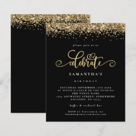 Budget Gold Glitter Celebrate Birthday Black