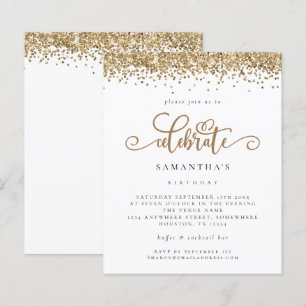 Budget Gold Glitter Celebrate Birthday Invite
