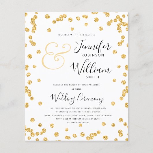 Budget Gold Glitter Confetti Bruiloft Uitnodigen (Voorkant)