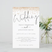 Budget Gold Glitter Confetti Script Wedding Invite (Staand voorkant)