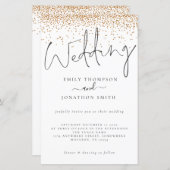 Budget Gold Glitter Confetti Script Wedding Invite (Voorkant / Achterkant)