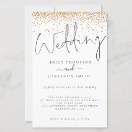 Budget Gold Glitter Confetti Script Wedding Invite