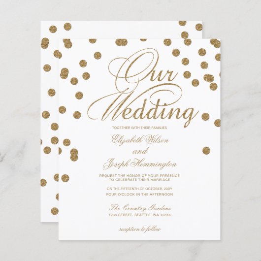 Budget Gold Glitter Confetti Weddenschap (Voorkant / Achterkant)