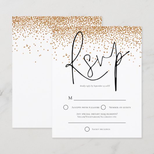 Budget Gold Glitter Confetti Wedding RSVP (Voorkant / Achterkant)