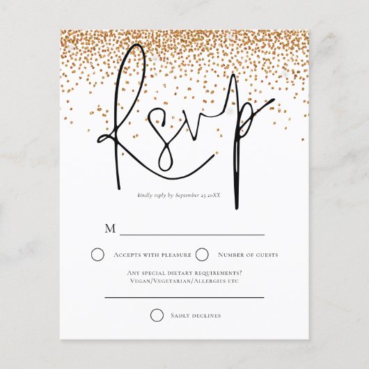 Budget Gold Glitter Confetti Wedding RSVP (Voorkant)