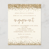 Budget Gold Glitter Cream Verloving Uitnodigen (Voorkant)