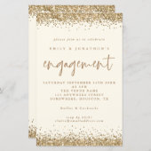 Budget Gold Glitter Cream Verloving Uitnodiging (Voorkant / Achterkant)