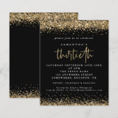 Budget Gold Glitter Dertigst Black Invite (Voorkant / Achterkant)