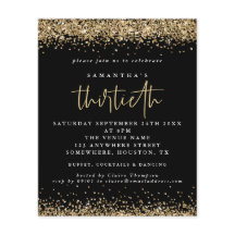 Budget Gold Glitter Dertigst Black Invite