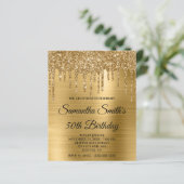 Budget Gold Glitter Drip 50ste Verjaardag Uitnodig (Staand voorkant)