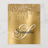 Budget Gold Glitter Drip 50ste Verjaardag Uitnodig (Achterkant)