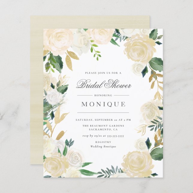 Budget Gold Glitter en Ivory Floral Vrijgezellenfe (Voorkant / Achterkant)