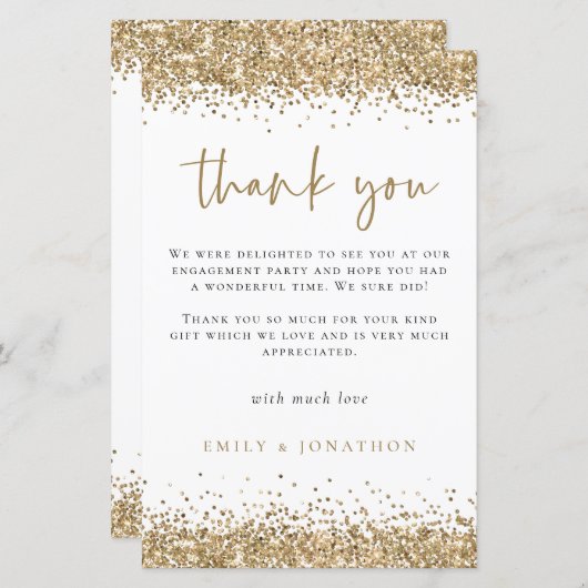 Budget Gold Glitter Engagement Party Dank u (Voorkant / Achterkant)