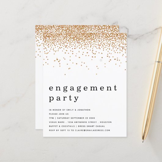 Budget Gold Glitter Engagement Party nodigt uit (Voorkant / Achterkant in situ)